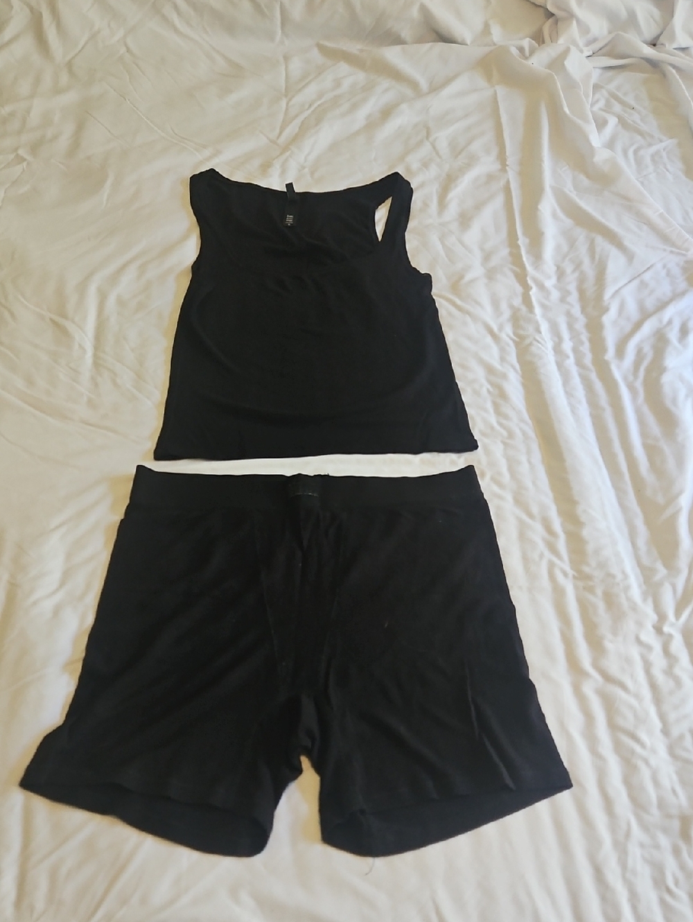 XL Skims Black Cotton Rib Tank And Boxer Set